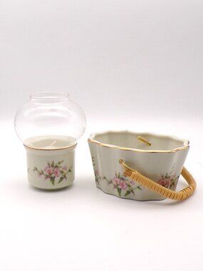 Vintage 80s Russ Ceramic Candleholder and Basket